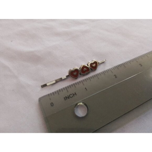 Vintage Heart-Shaped Red & Silver Hair Clip Bobby Pin With Triple Heart Design - Picture 2 of 3